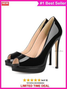 MERUMOTE Women's Peep Toe Platform Stiletto Heels 5 Inch Faux Leather